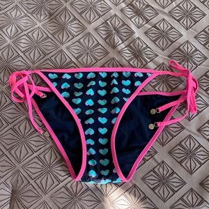 Navy Heart Print Bikini Bottom with Hot Pink Trim